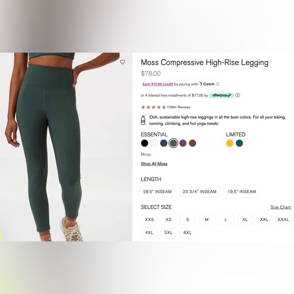 NWT Girlfriend Collective Compressive High Rise Legging size XS in color MOSS - Picture 2 of 9